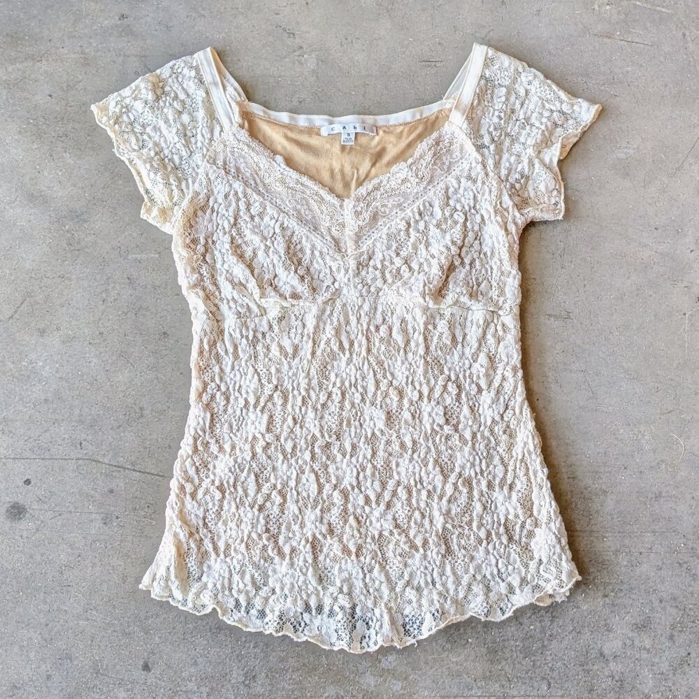 Vintage Y2K Fairycore Cabi White Lace Babydoll Top small